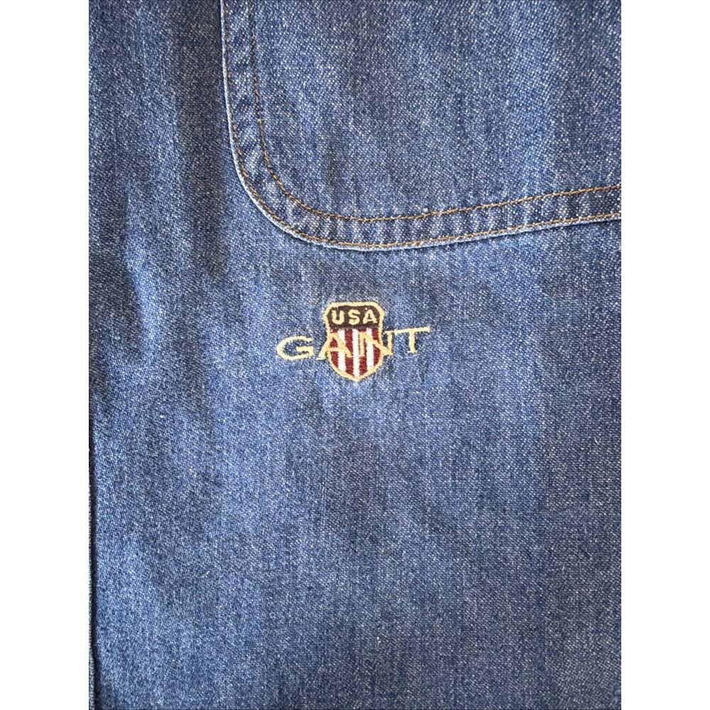 Vintage GANT New England Denim Shirt Mens L USA Logo Band Collar 100% Cotton - Picture 5 of 6